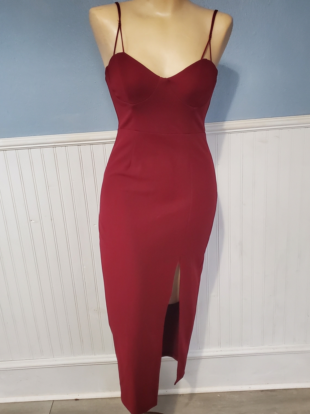 Burgundy Double-Strap Midi Dress Sz S Formal Wedding Whimsigoth Homecoming
